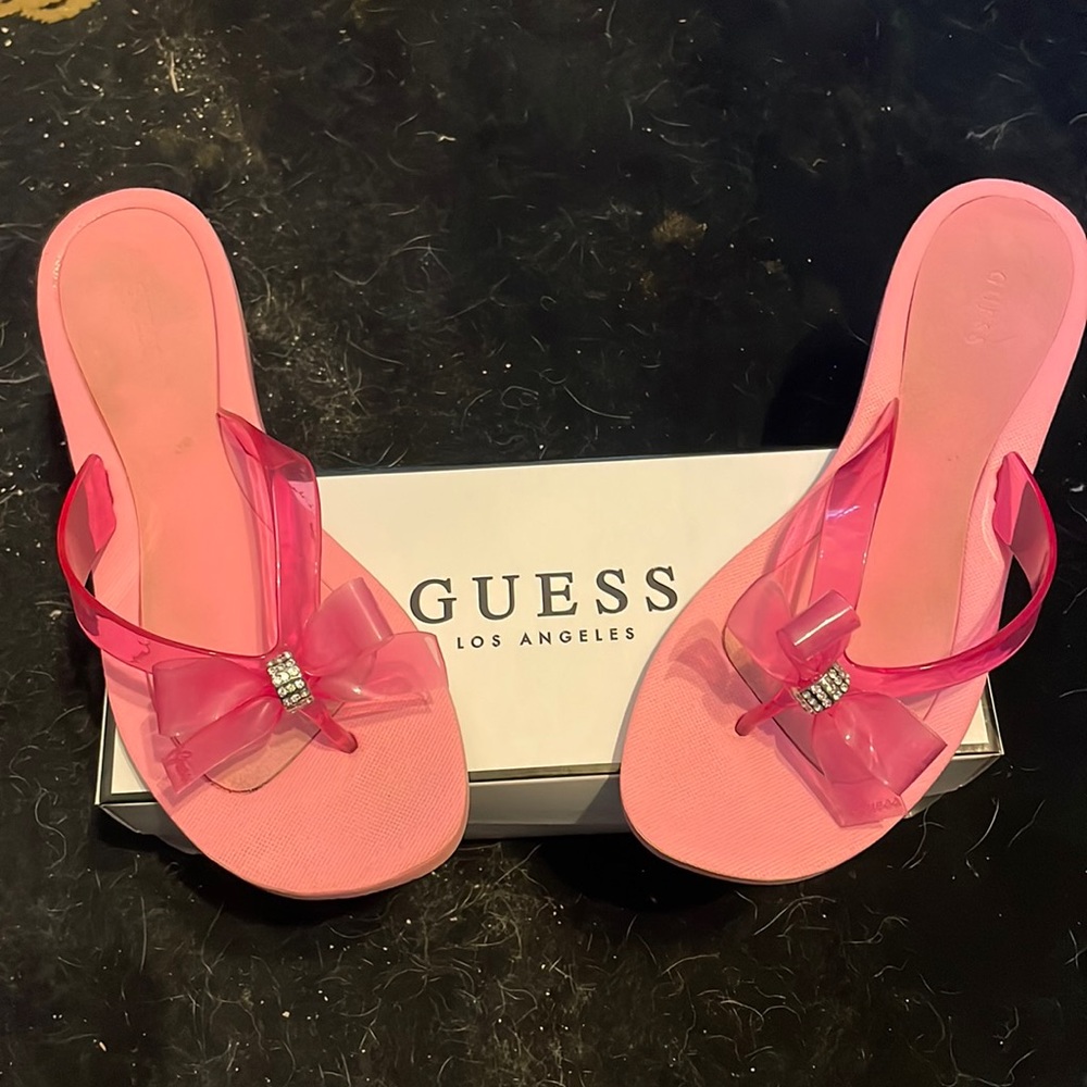 Guess size 10M medium pink sandals. Worn once. Have box.